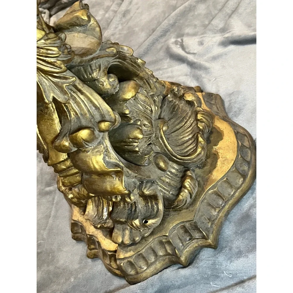Pair Ornate Gold Wall Shelf Corbel Brackets Baroque Acanthus Hollywood Regency
